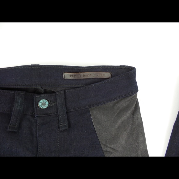 Rag & Bone Lamb Leather Trim Cotton Stretch Jeans - Picture 9 of 12